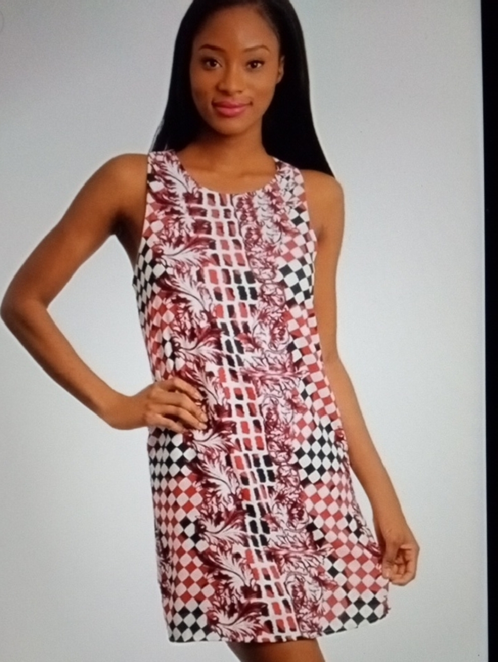 Everly Sleeveless Shift Dress Abstract Two Tone Magenta M